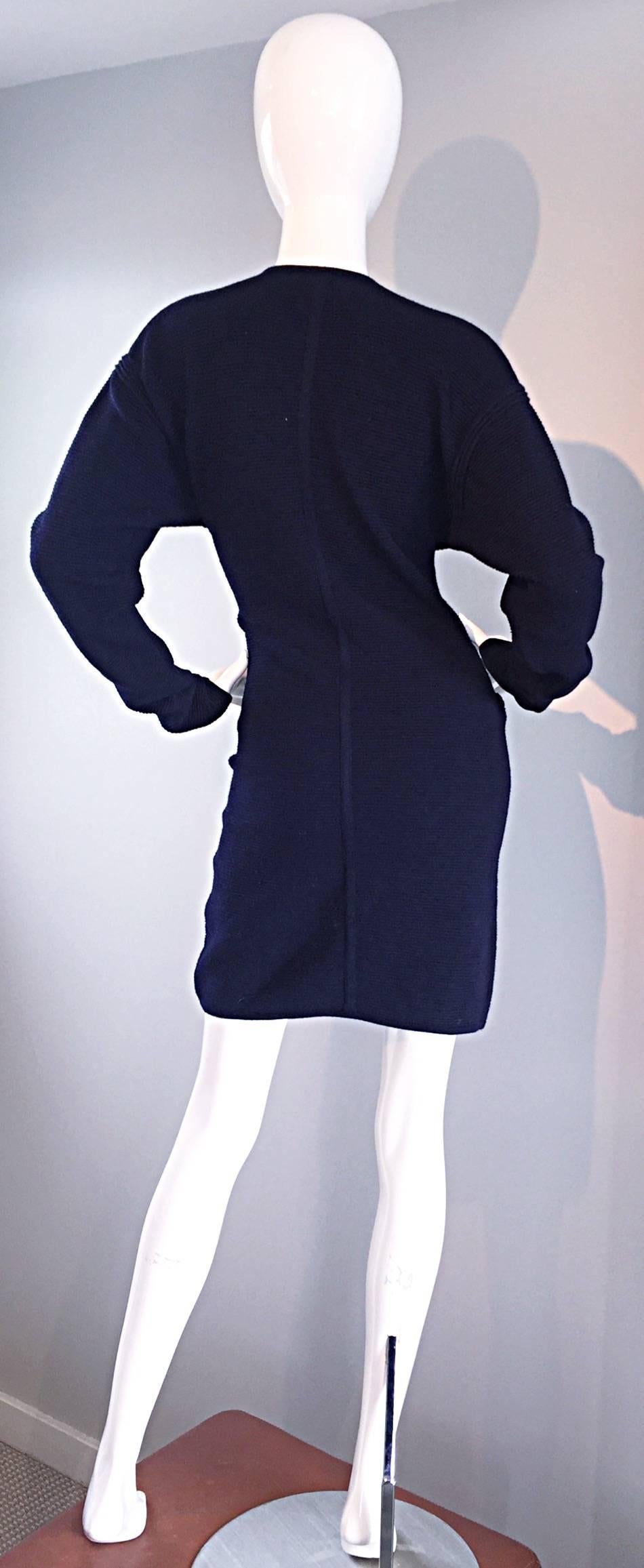 1980s Claude Montana Azul Marino ' Scuba ' Vintage 80s Vestido Suéter Cardigan en venta 1