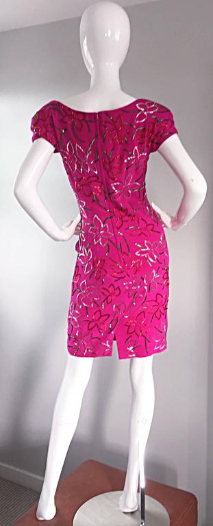 Wonderful Carmen Marc Valvo Early 90s Hot Pink Fuchsia Beaded Vintage Silk Dress