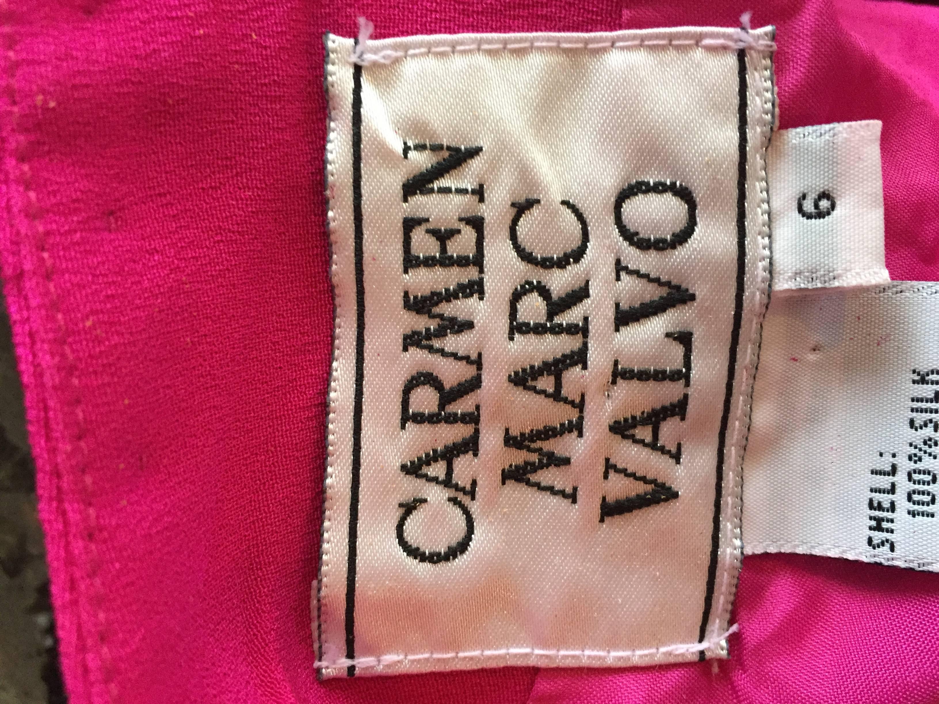 Women's Wonderful Carmen Marc Valvo Early 90s Hot Pink Fuchsia Beaded Vintage Silk Dress For Sale