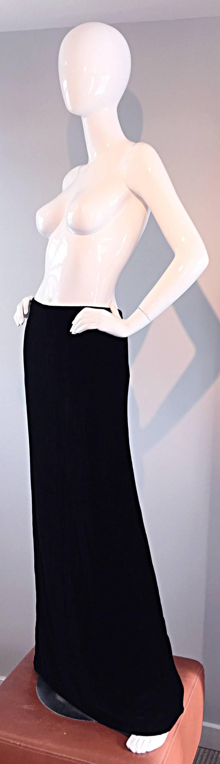 Tom Ford for Gucci Black Silk Velvet 1990s 90s Vintage Full Length Maxi Skirt 3