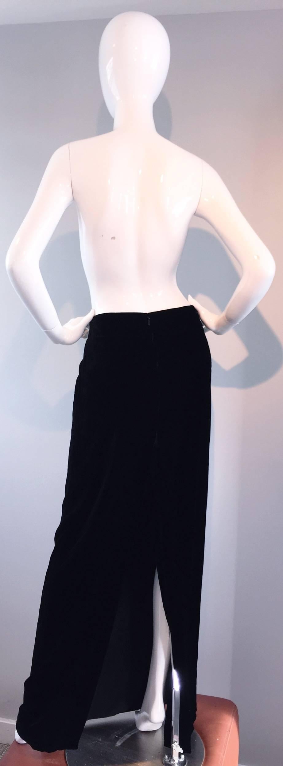 Tom Ford for Gucci Black Silk Velvet 1990s 90s Vintage Full Length Maxi Skirt 1
