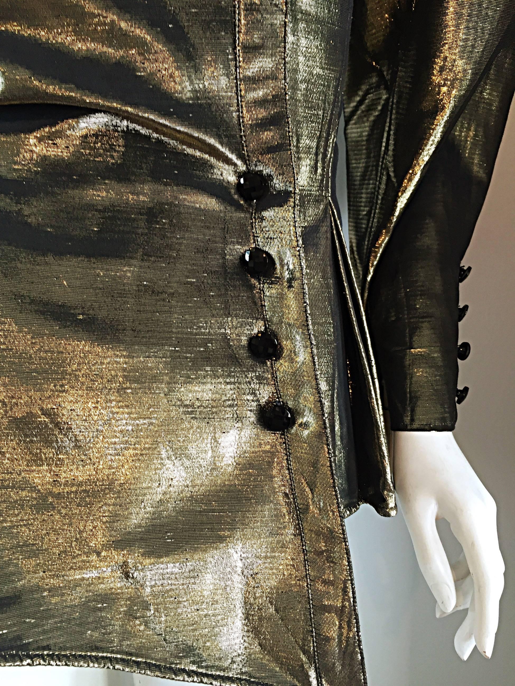 Women's Amazing Vintage Emanuel Ungaro Couture Gold Metallic Avant Garde Peplum Jacket 