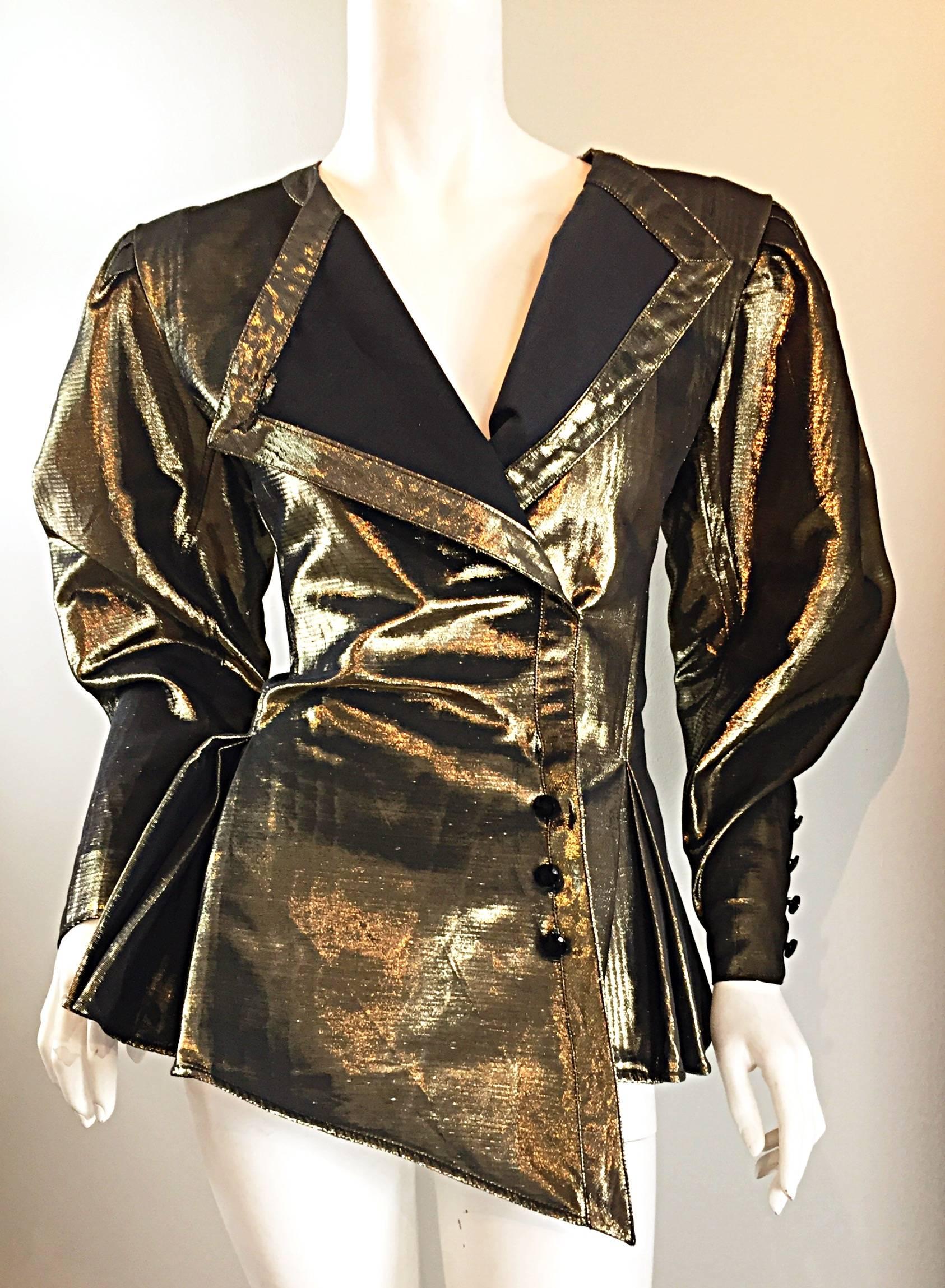 Amazing Vintage Emanuel Ungaro Couture Gold Metallic Avant Garde Peplum Jacket  3