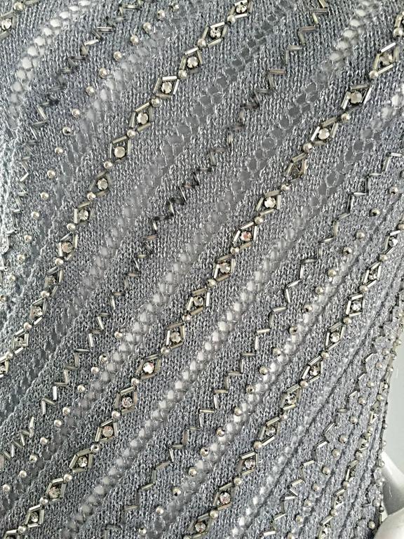 Gray Vintage Malcolm Starr by Rizkallah 1970s 70s Grey Beaded Rhinestone Crochet Top For Sale