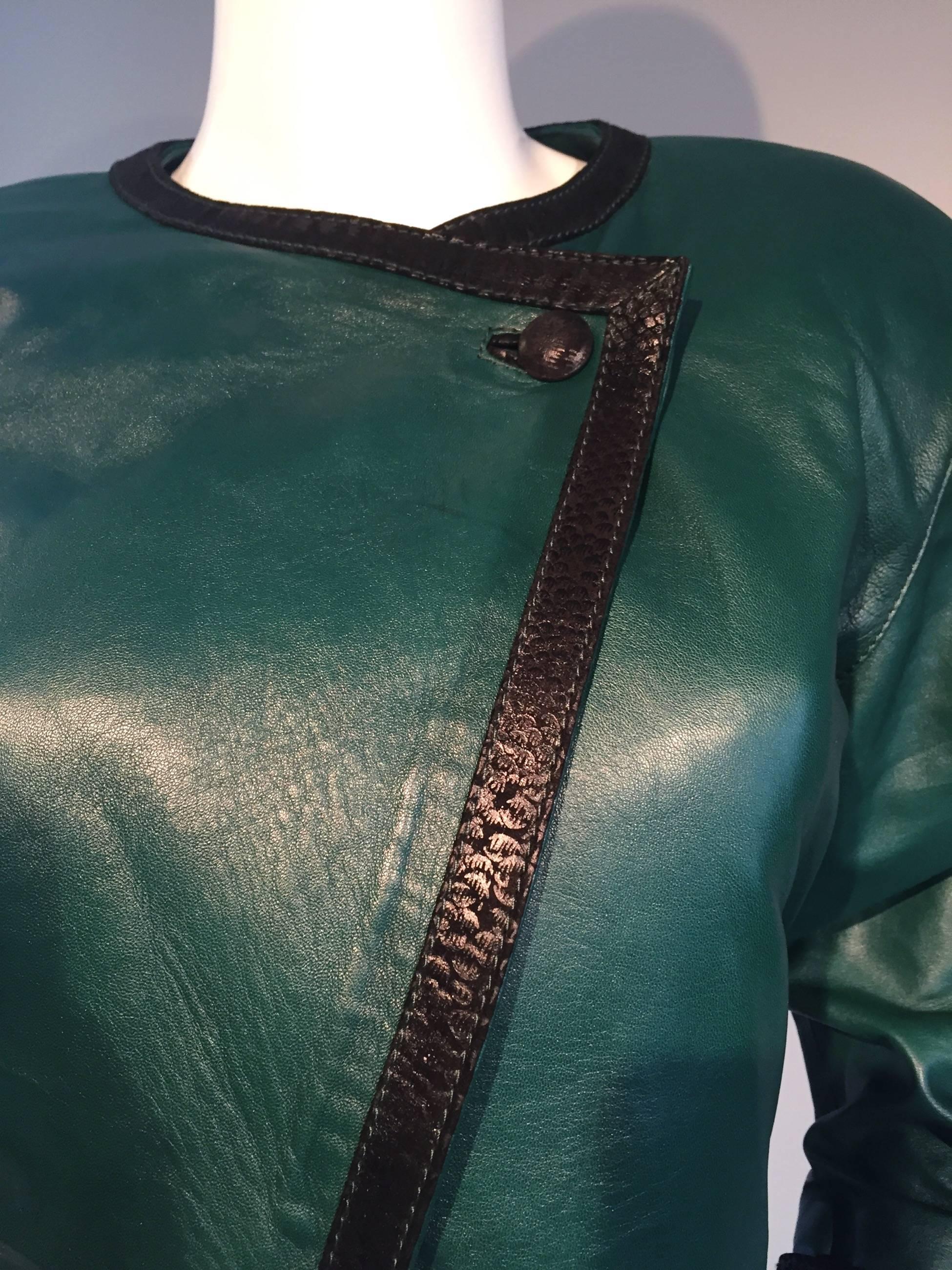 Women's Filippo Burgio Vintage Tulipano Leather of Florence Hunter Green Cropped Bolero