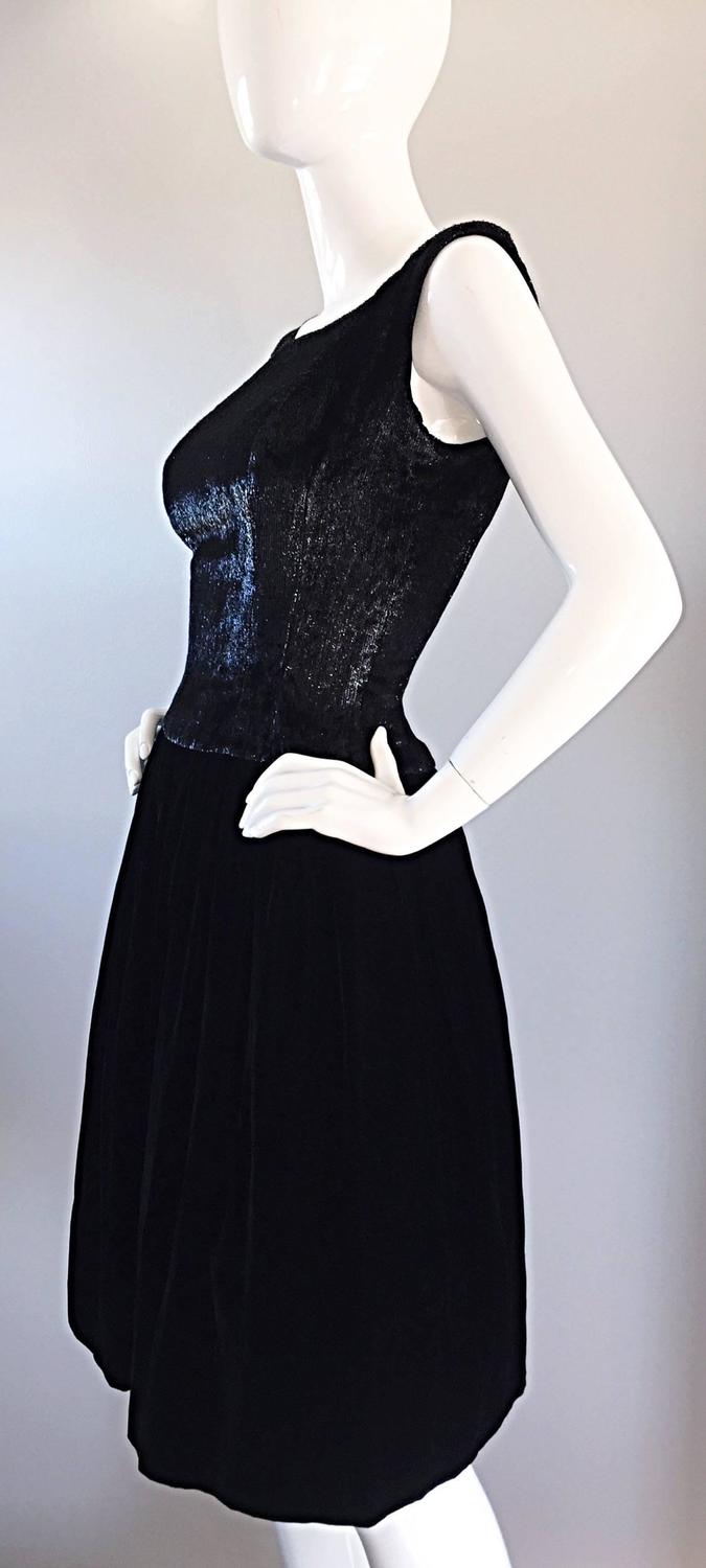 New 1950s Suzy Perette Vintage 50s Black Velvet Wet Look Cocktail