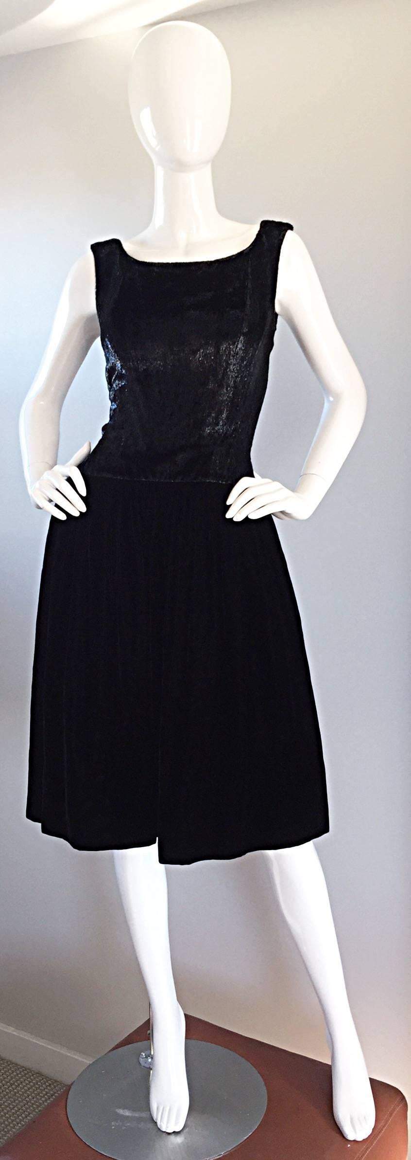 New 1950s Suzy Perette Vintage 50s Black Velvet ' Wet Look ' Cocktail Dress For Sale 2