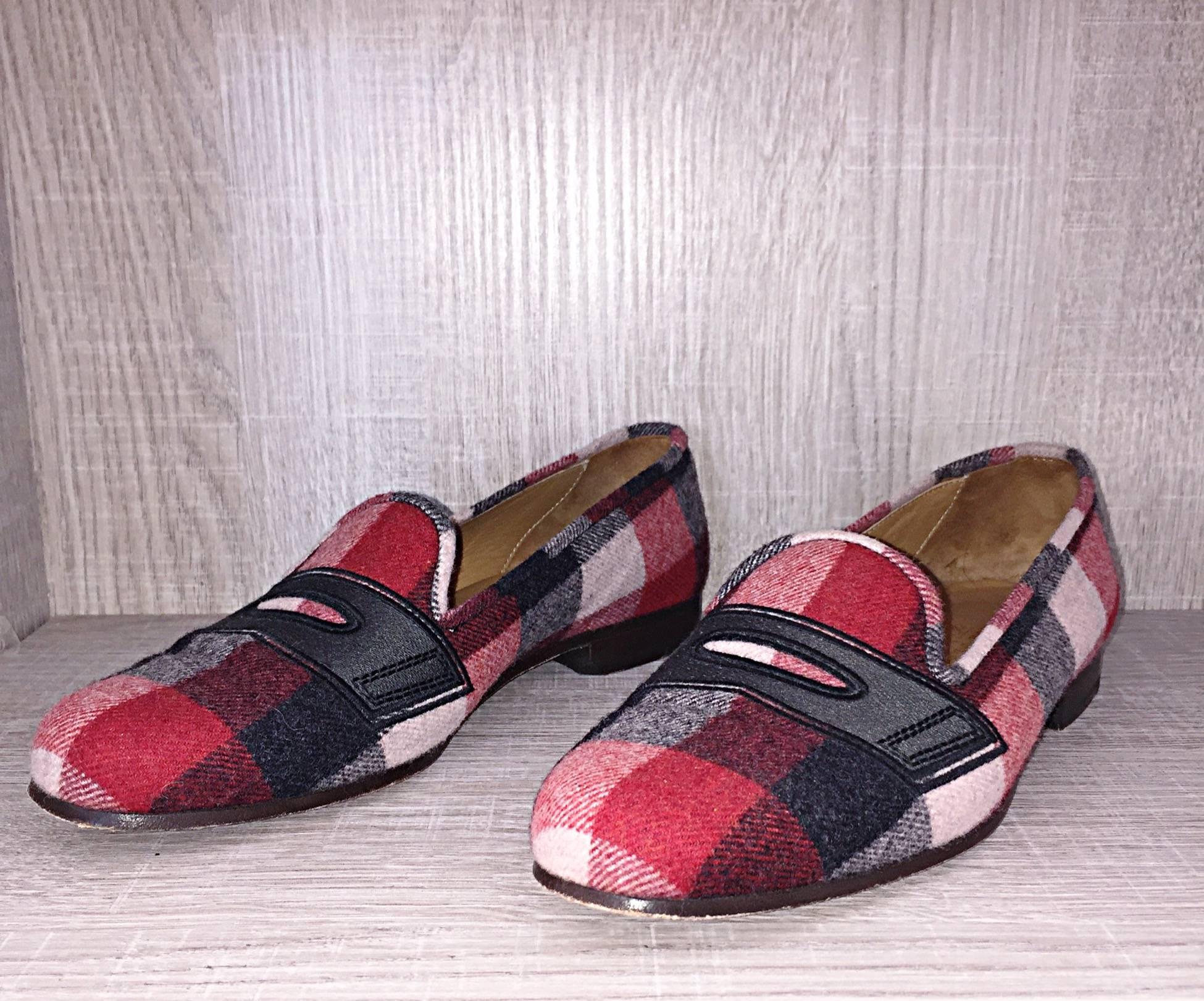 black and red plaid shoes