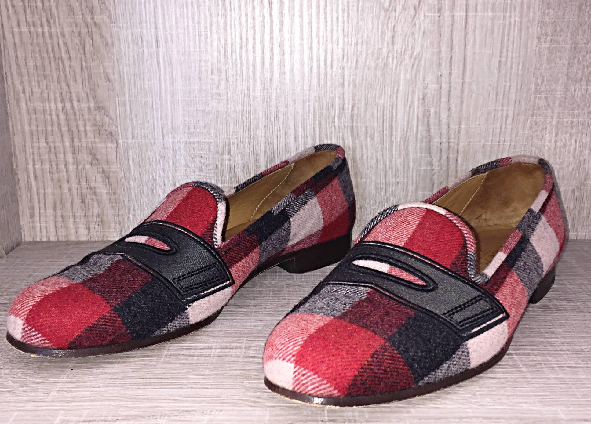 red black plaid shoes