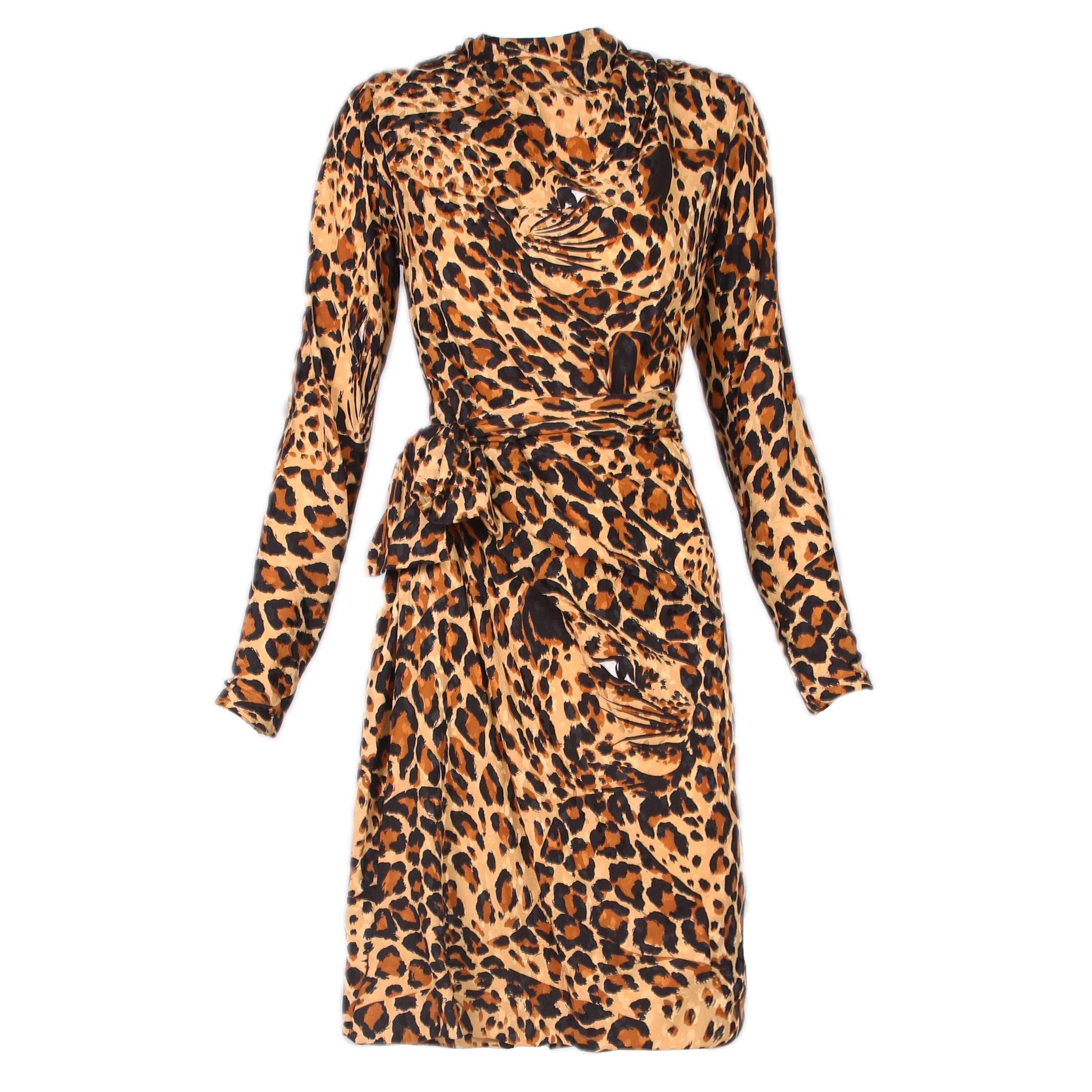 Vintage Yves Saint Laurent YSL Silk Leopard "Panthere" Print Silk Dress w/Scarf