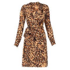 Vintage Yves Saint Laurent YSL Silk Leopard "Panthere" Print Silk Dress w/Scarf