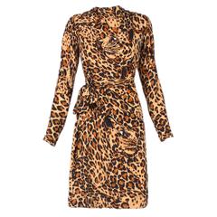 Vintage Yves Saint Laurent YSL Silk Leopard "Panthere" Print Silk Dress w/Scarf 4