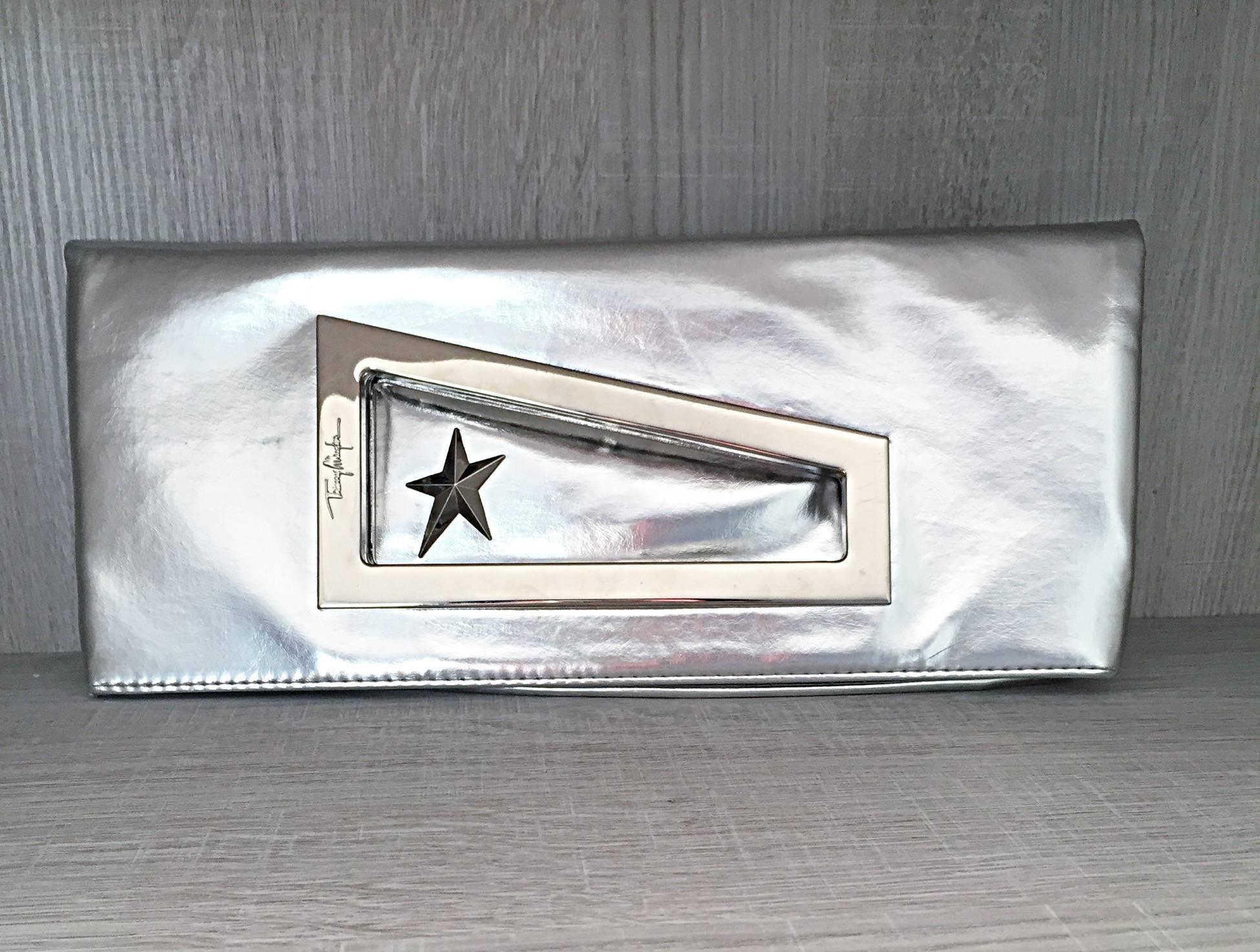 silver fold over clutch bag