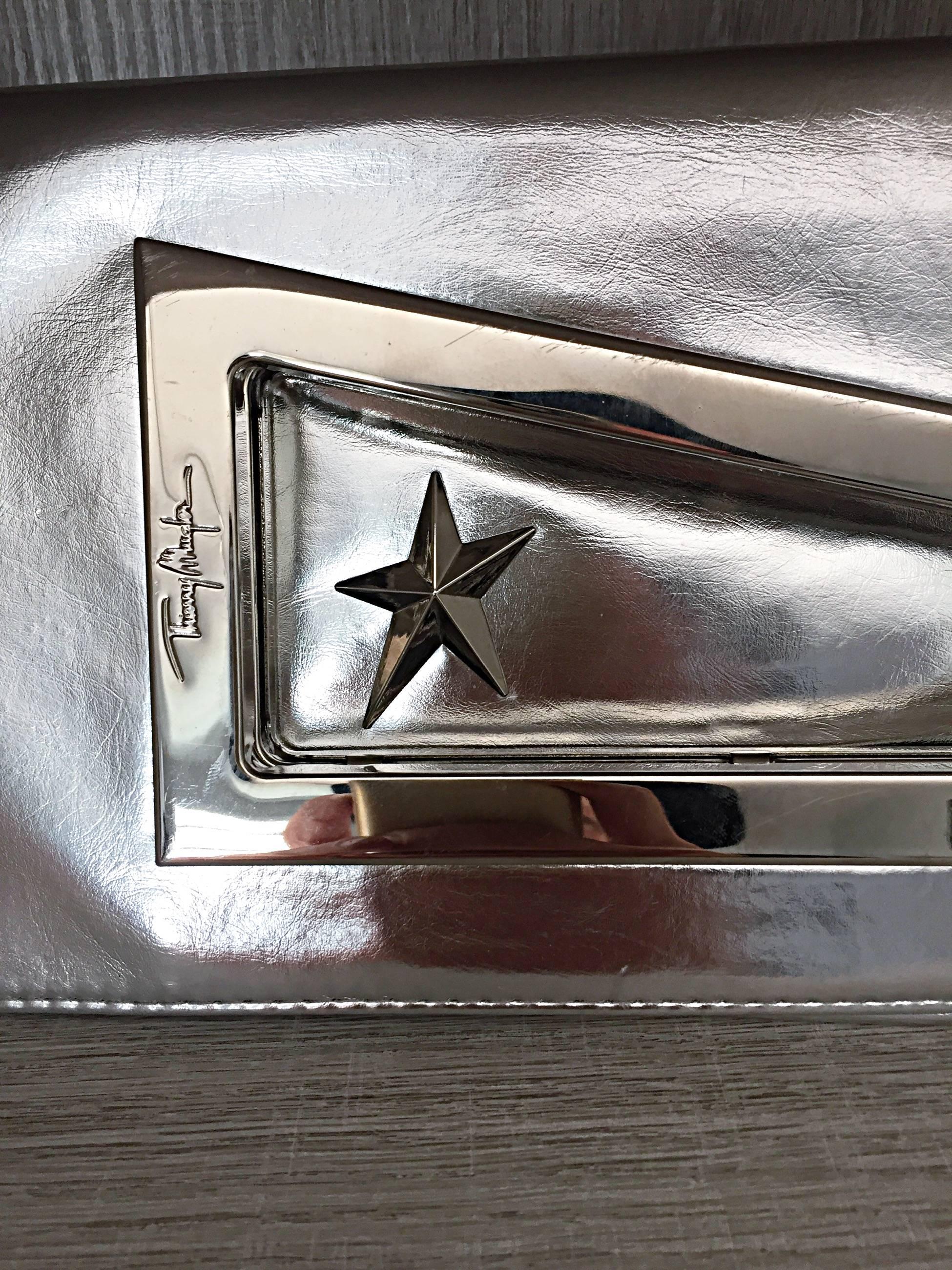 Women's Amazing Vintage Thierry Mugler Silver Metallic Fold Over Clutch Purse Bag NEW