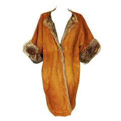 Retro Ultra Rare Bonnie Cashin Sills Reversible Gold Suede and Raccoon Fur Coat 60s