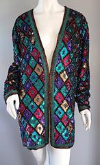 Vintage Oleg Cassini Sequined & Beaded Colorful Slouchy ' Stained Glass ' Jacket