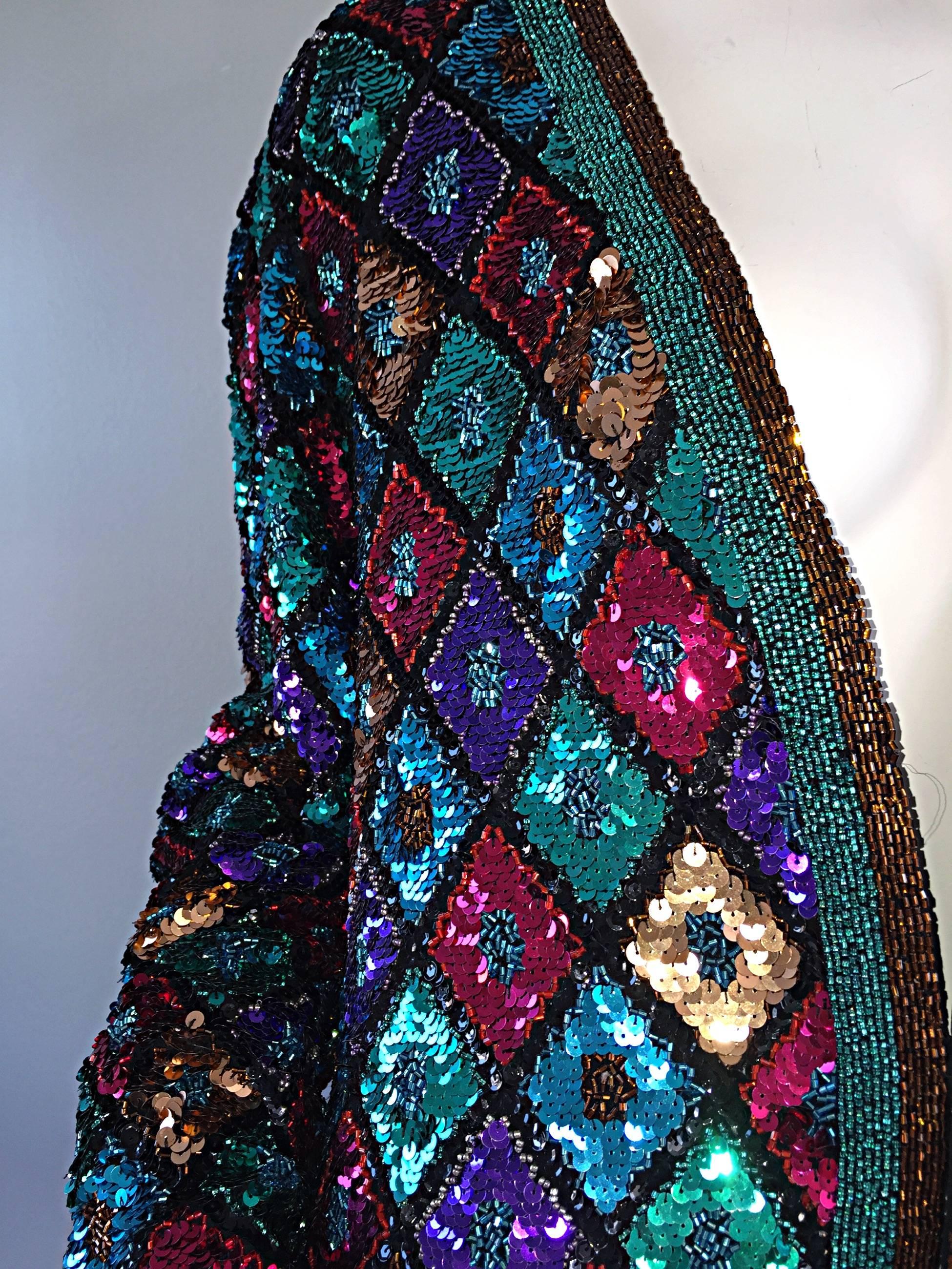 Women's Vintage Oleg Cassini Sequined & Beaded Colorful Slouchy ' Stained Glass ' Jacket