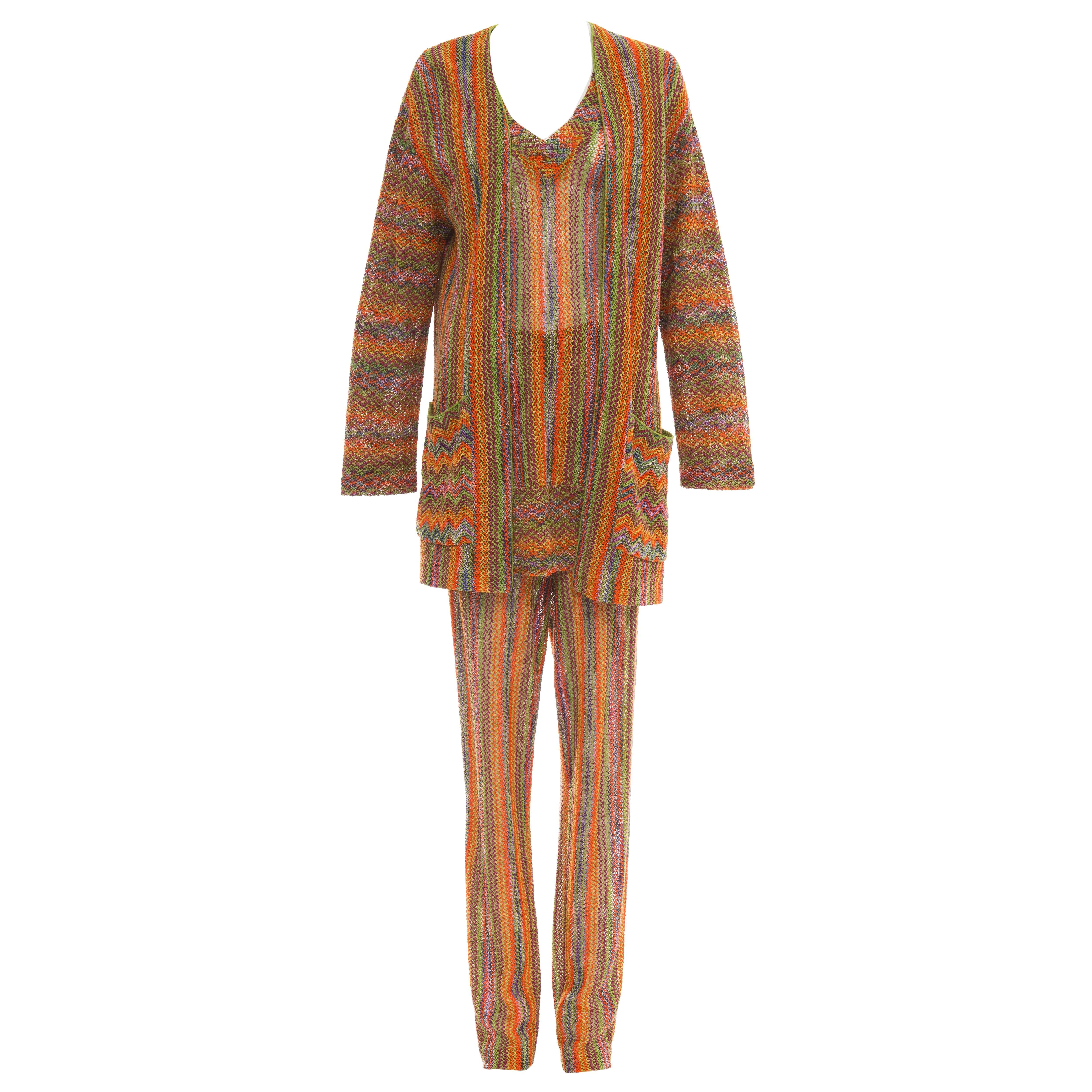 Missoni Rainbow Striped Knit Pant Suit Ensemble, Circa 1970's For Sale