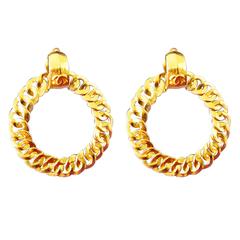 Chanel Large Gold CC Motif Hoop Earrings Clip Style 1996 with Box 4