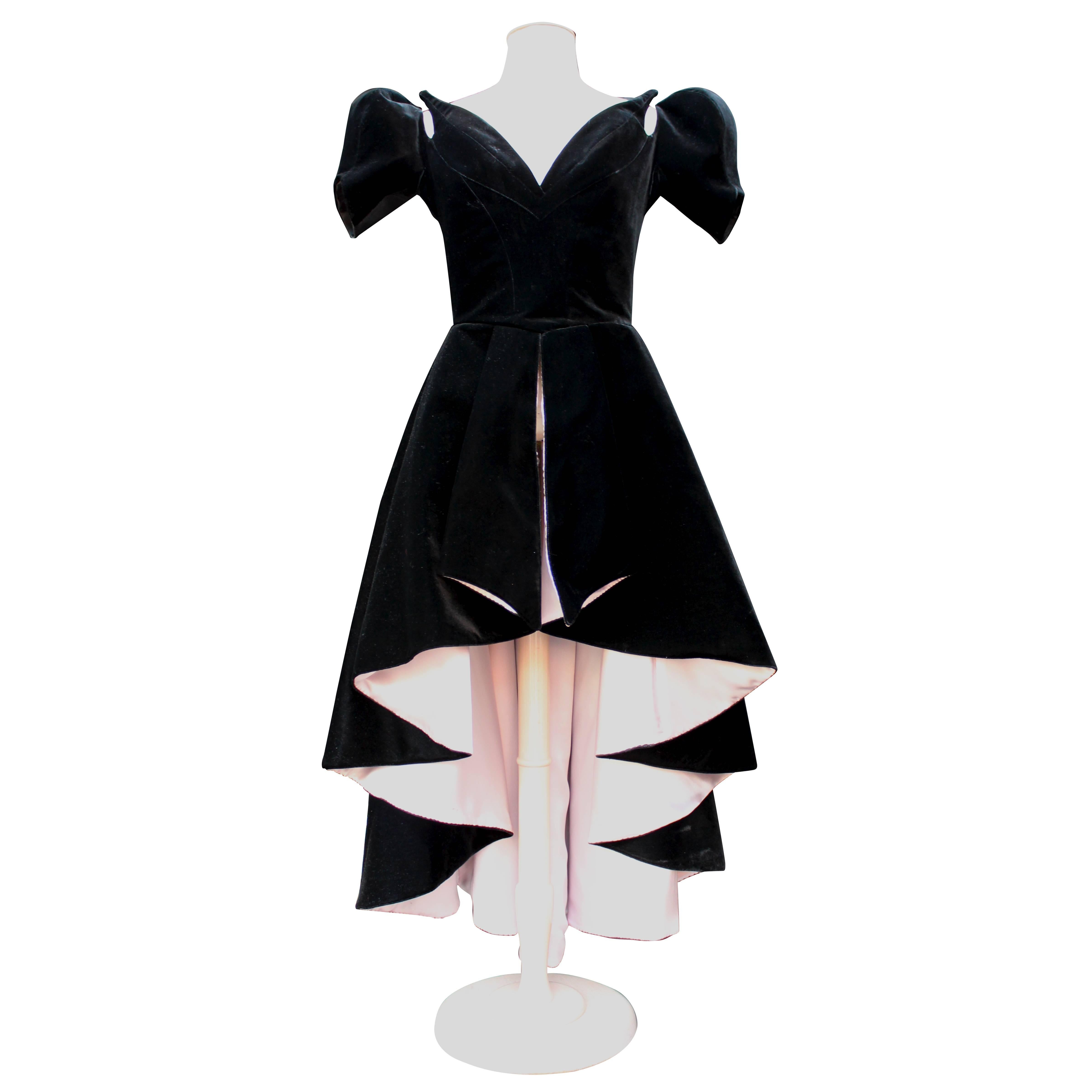 1981 Thierry Mugler Top/Dress in Black Velvet and Pink Silk