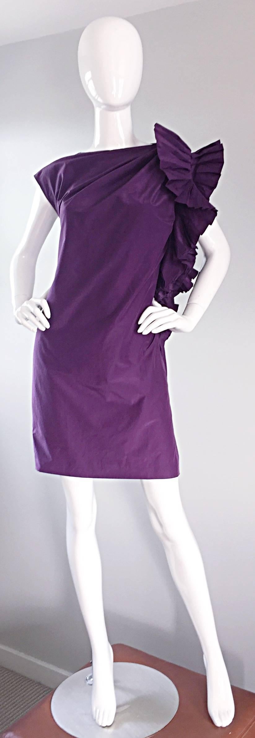 Vintage Gianfranco Ferre Rich Purple Silk Origami One Shoulder Toga Kleid Damen im Angebot