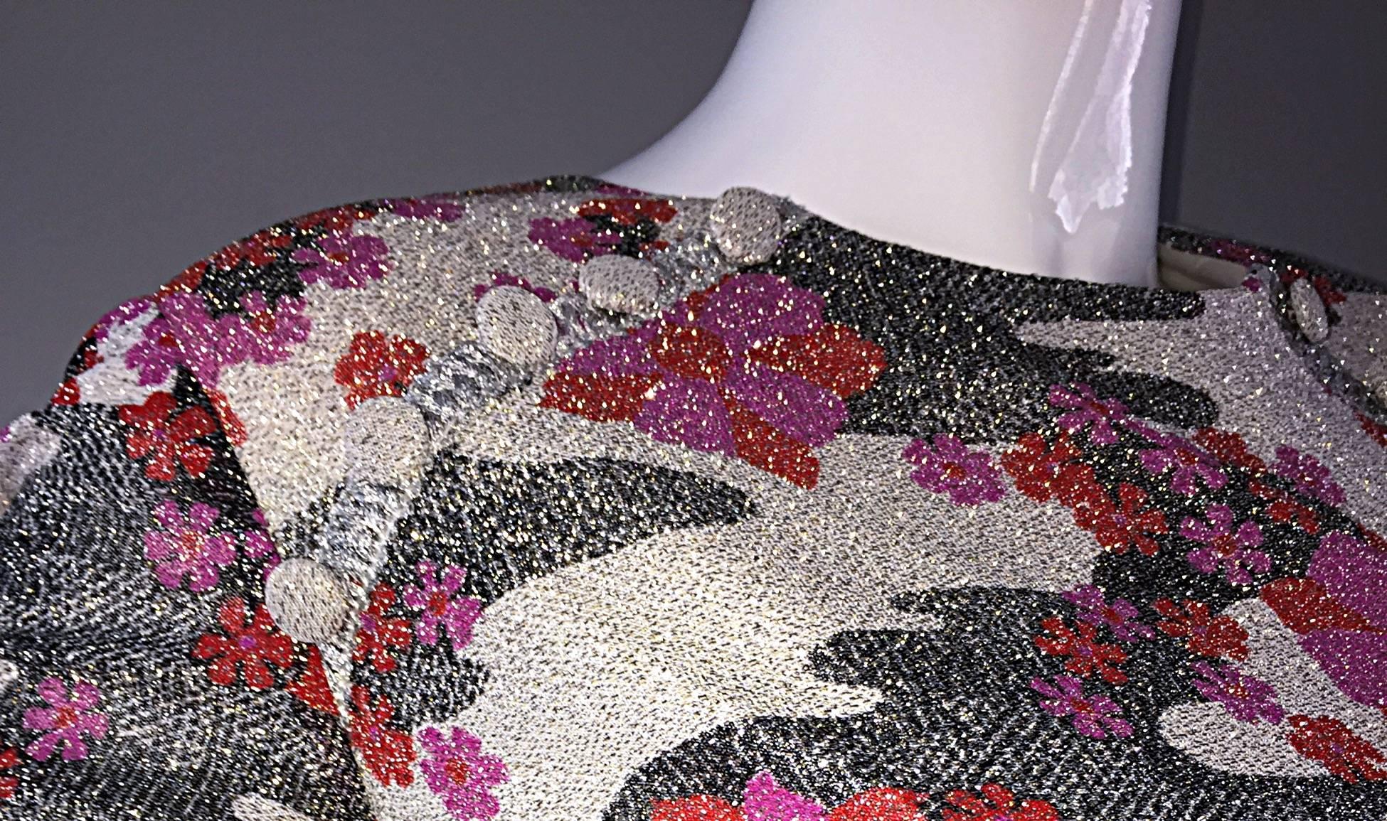 Sensational 1960s Vintage Balmain Metallic Cherry Blossom Op - Art Dress / Gown 3
