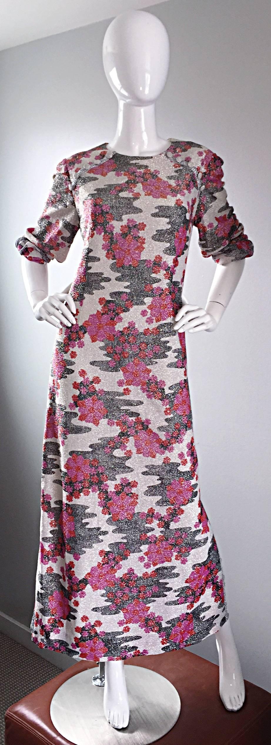 Brown Sensational 1960s Vintage Balmain Metallic Cherry Blossom Op - Art Dress / Gown
