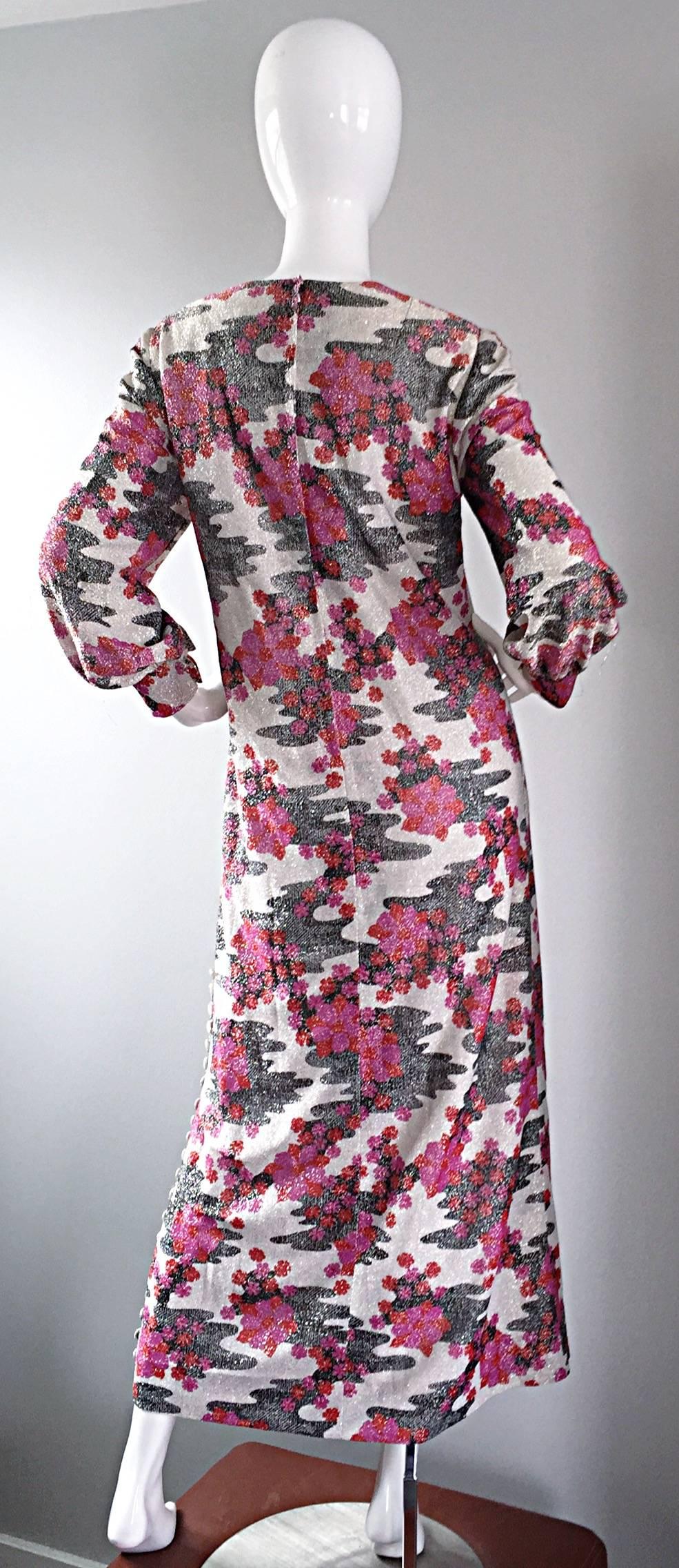 Sensational 1960s Vintage Balmain Metallic Cherry Blossom Op - Art Dress / Gown 1