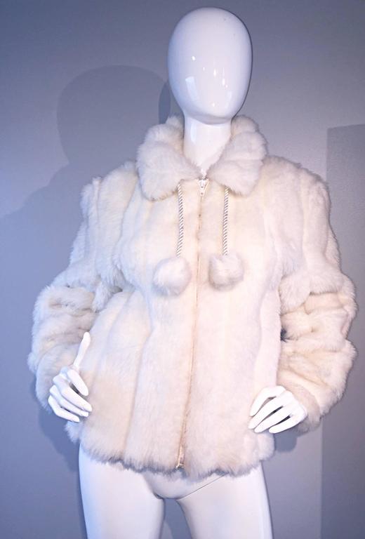 Vintage Oleg Cassini Winter White Faux Fur Pom Pom Jacket Coat For Sale at 1stDibs oleg cassini trench coat oleg cassini jacket oleg cassini fur coat