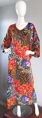 Amazing Vintage Mary McFadden Leopard + Zebra Print Caftan Dress