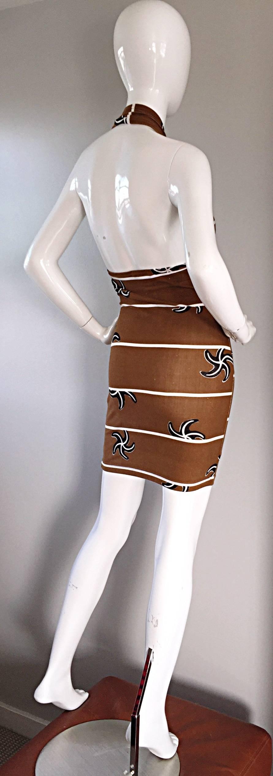 Brown Sexy 1990s Michele Lamy ' Starfish ' Bodycon Vintage 90s Halter Dress