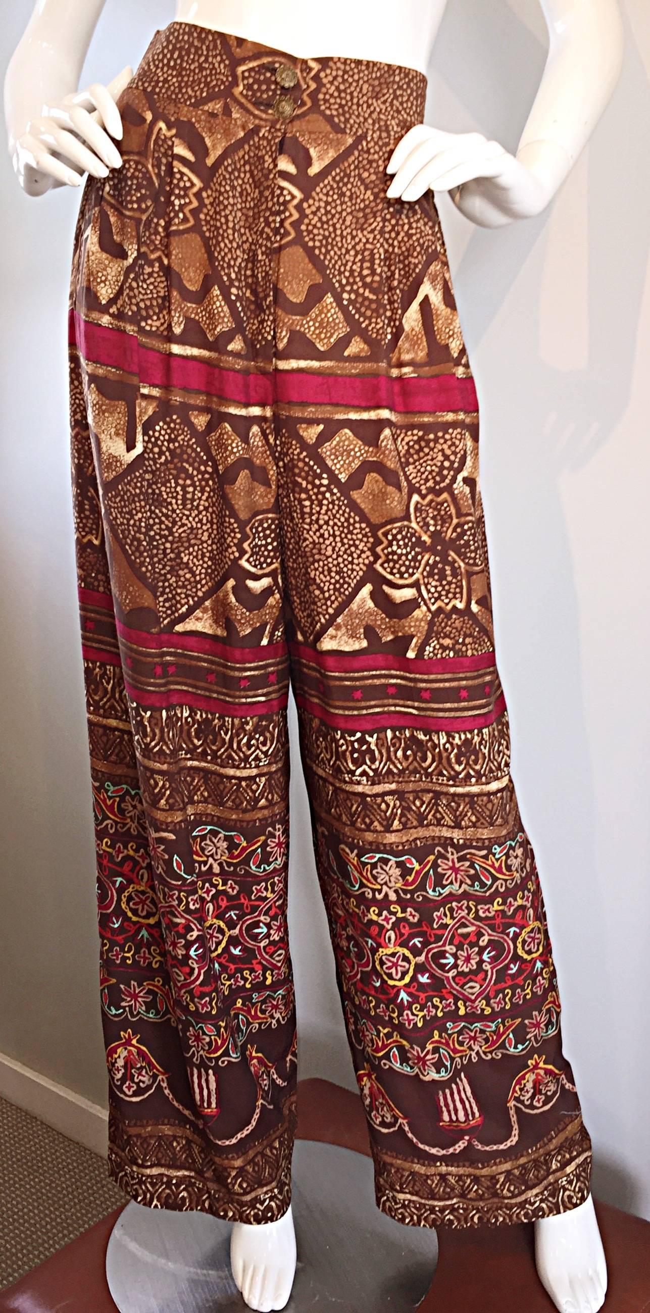 Amazing Vintage Christian Lacroix 1990s High Waisted Ethnic Snake Wide Leg Pants For Sale 2