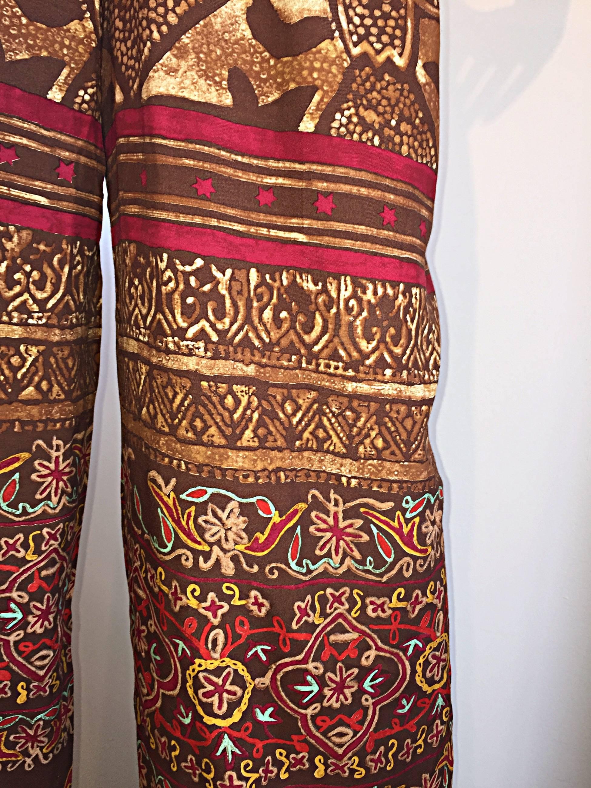 Amazing Vintage Christian Lacroix 1990s High Waisted Ethnic Snake Wide Leg Pants For Sale 3