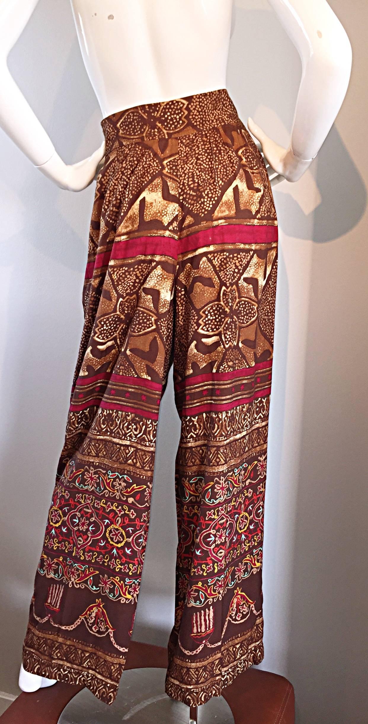 Amazing Vintage Christian Lacroix 1990s High Waisted Ethnic Snake Wide Leg Pants In Excellent Condition For Sale In San Diego, CA