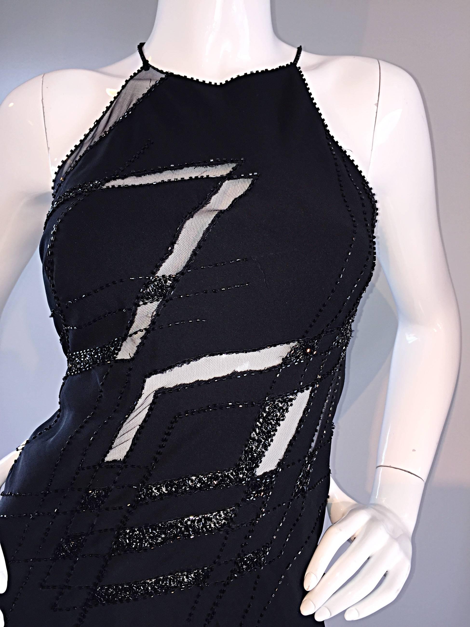 Black Beautiful Vintage Lillie Rubin Size 8 Cut Out Beaded Handkerchief Dress Size 8