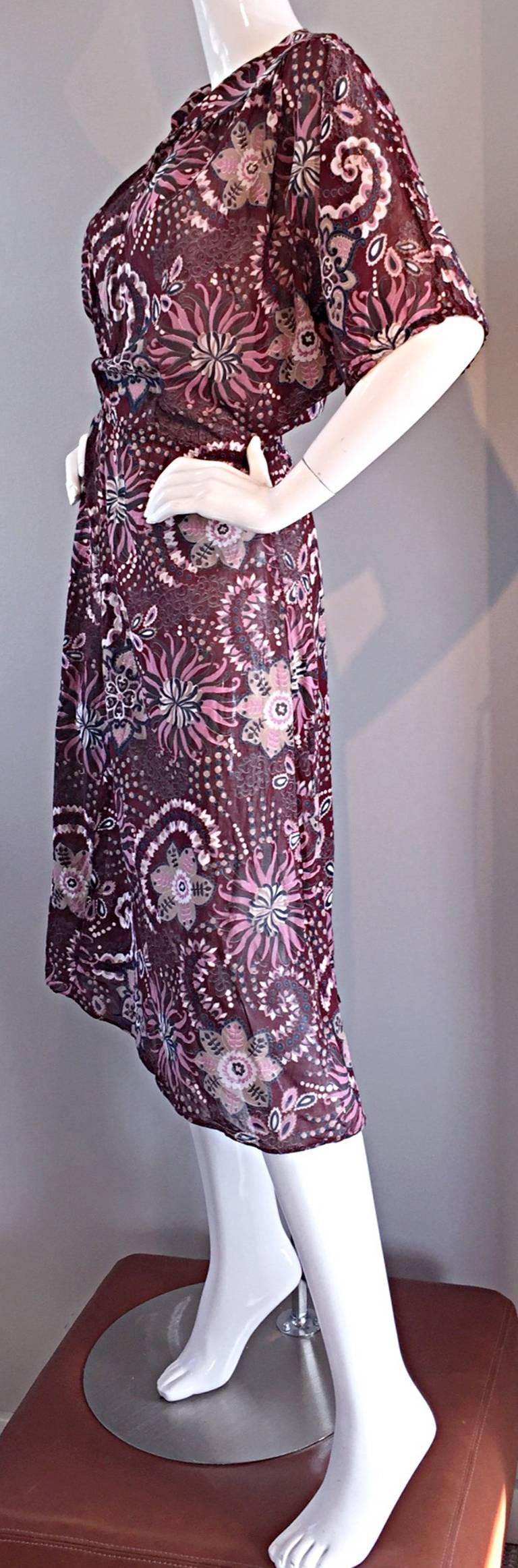 Amazing 1970s 70s Cotton + Silk Op - Art Dolman Sleeve Boho Bohemian Dress 2