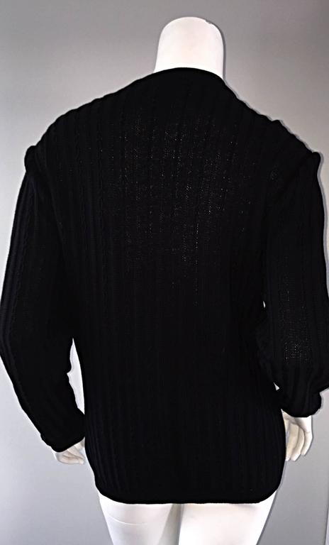 Vintage Celine Black Virgin Wool Ribbed Cardigan Sweater w/ Gold ...