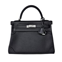 Hermès Black Ghillies Limited Edition 32cm Kelly Togo Swift Shoulder Bag Rare