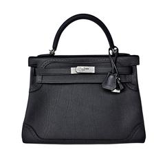 Hermes Schwarz Ghillies Limited Edition 32cm Kelly Togo Swift Umhängetasche Selten