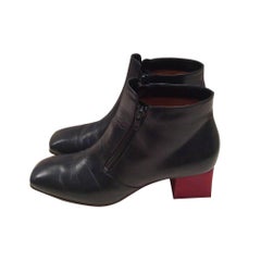 Celine Boots - Short Navy Leather with Red Heel - Size 37.5