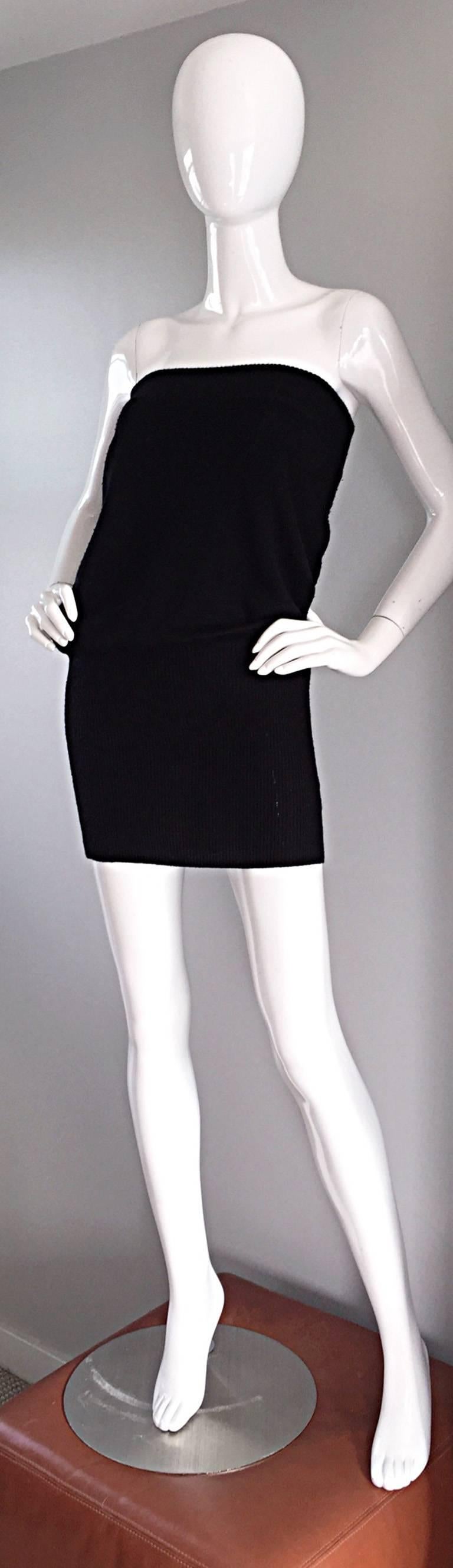 Sexy Vintage Patrick Kelly 1980s 80s Black Wool Strapless Dress, Top, or Skirt For Sale 5