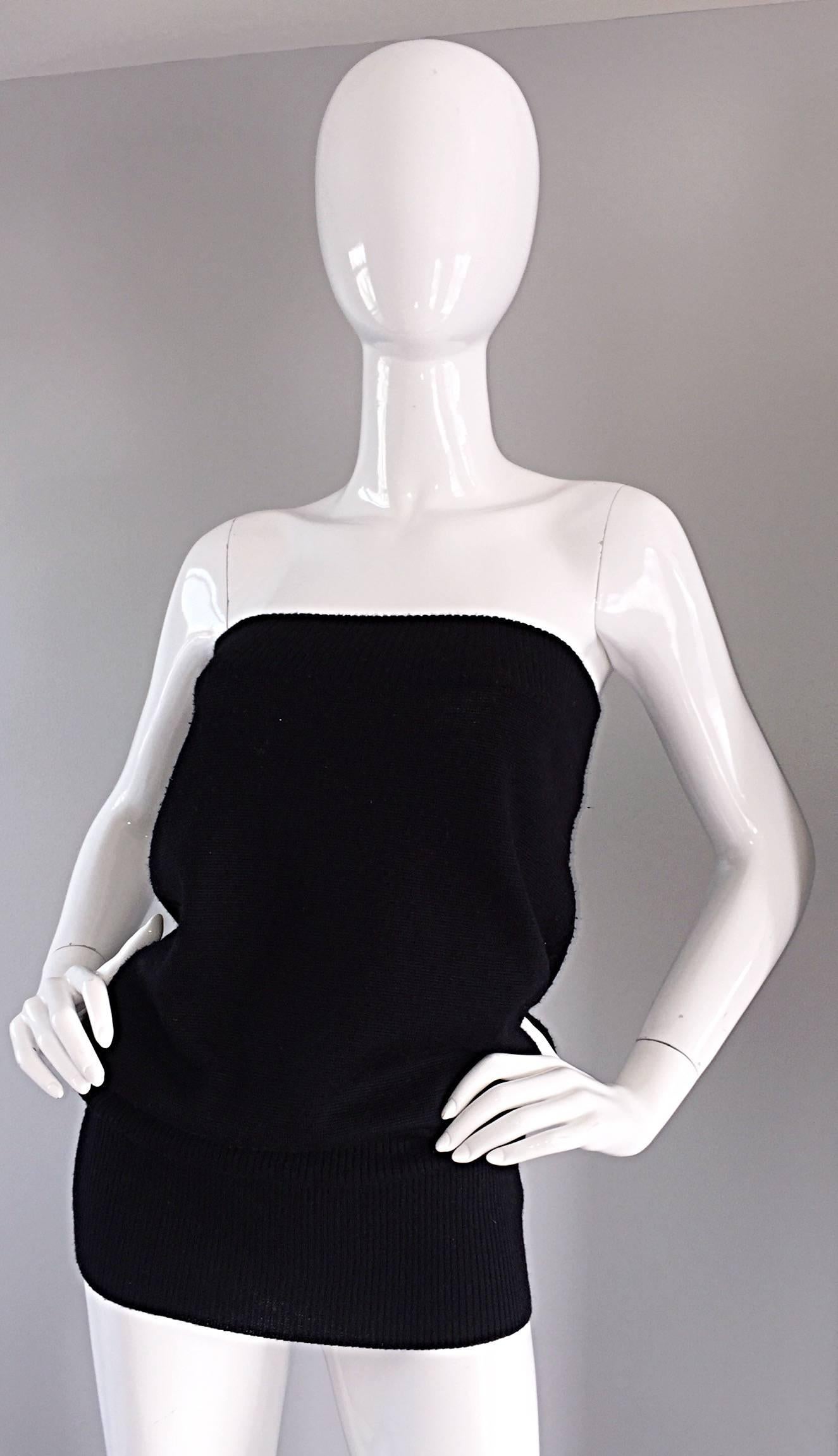 Women's Sexy Vintage Patrick Kelly 1980s 80s Black Wool Strapless Dress, Top, or Skirt For Sale