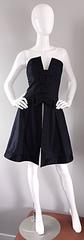 Vintage Rena Lange Black Silk Avant Garde Strapless Overdress Cut Out Bow Dress