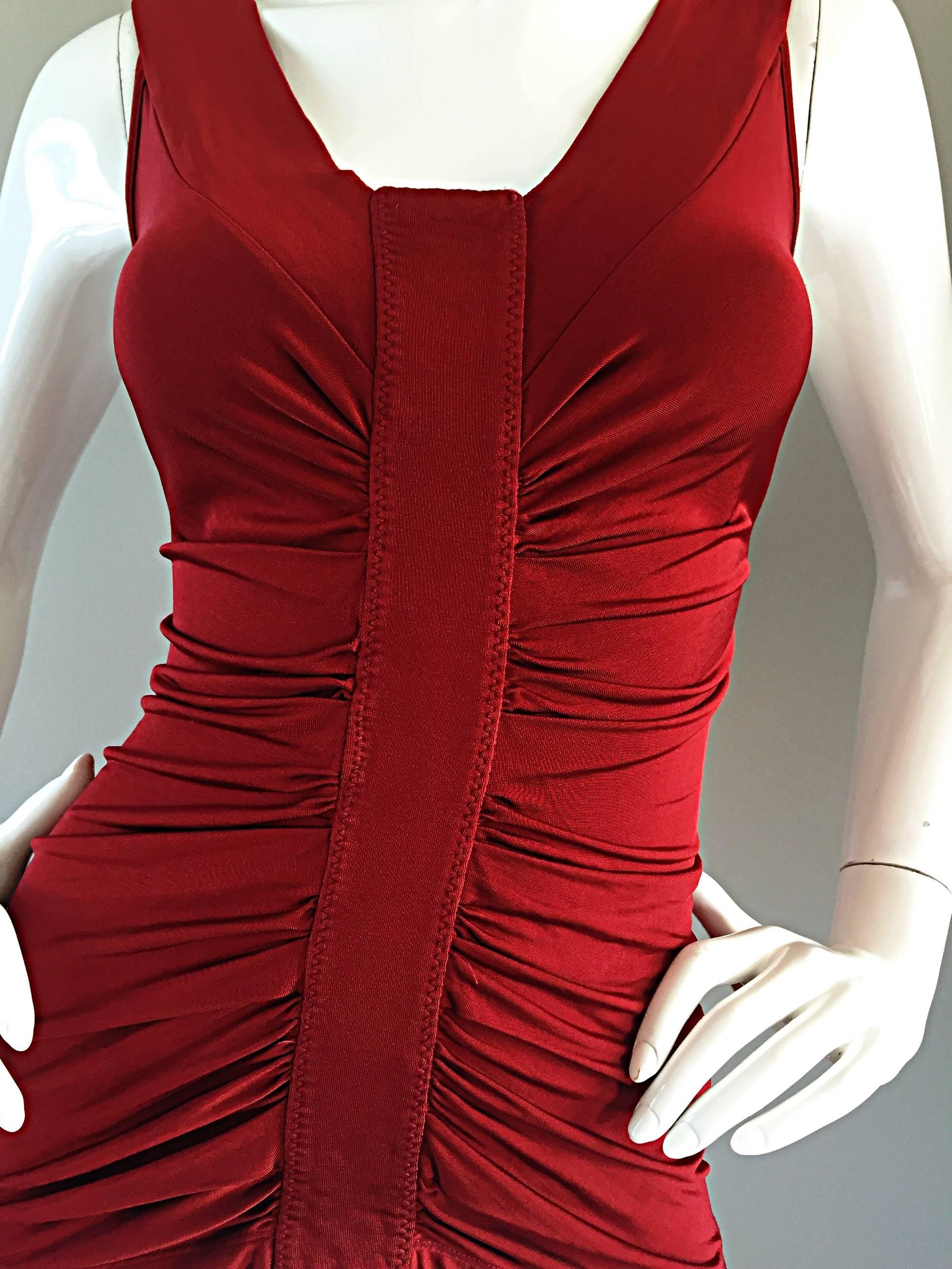 Beautiful John Galliano Crimson Red Silk Jersey Ruched Grecian Blouse / Top 3