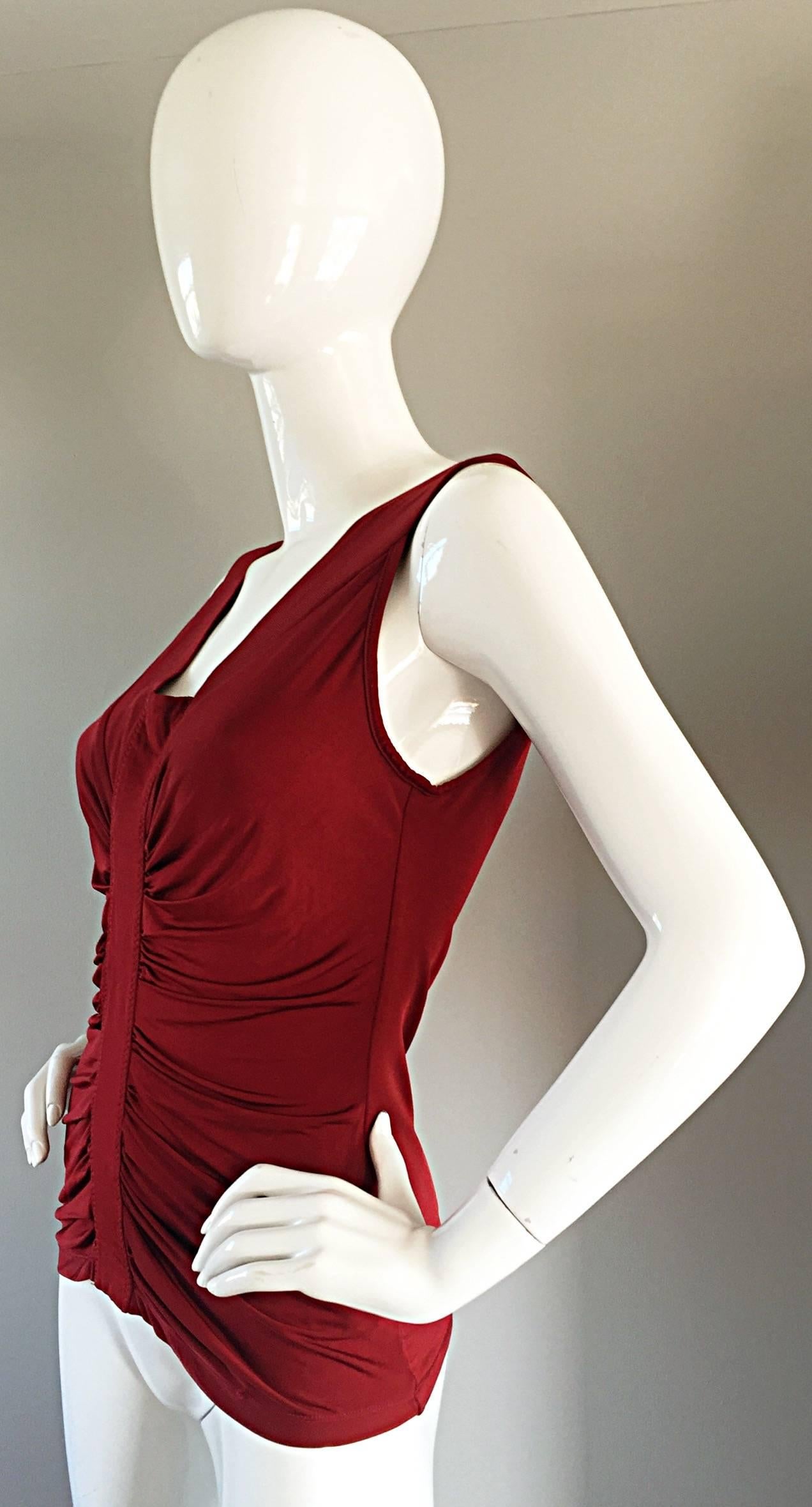 Beautiful John Galliano Crimson Red Silk Jersey Ruched Grecian Blouse / Top 1