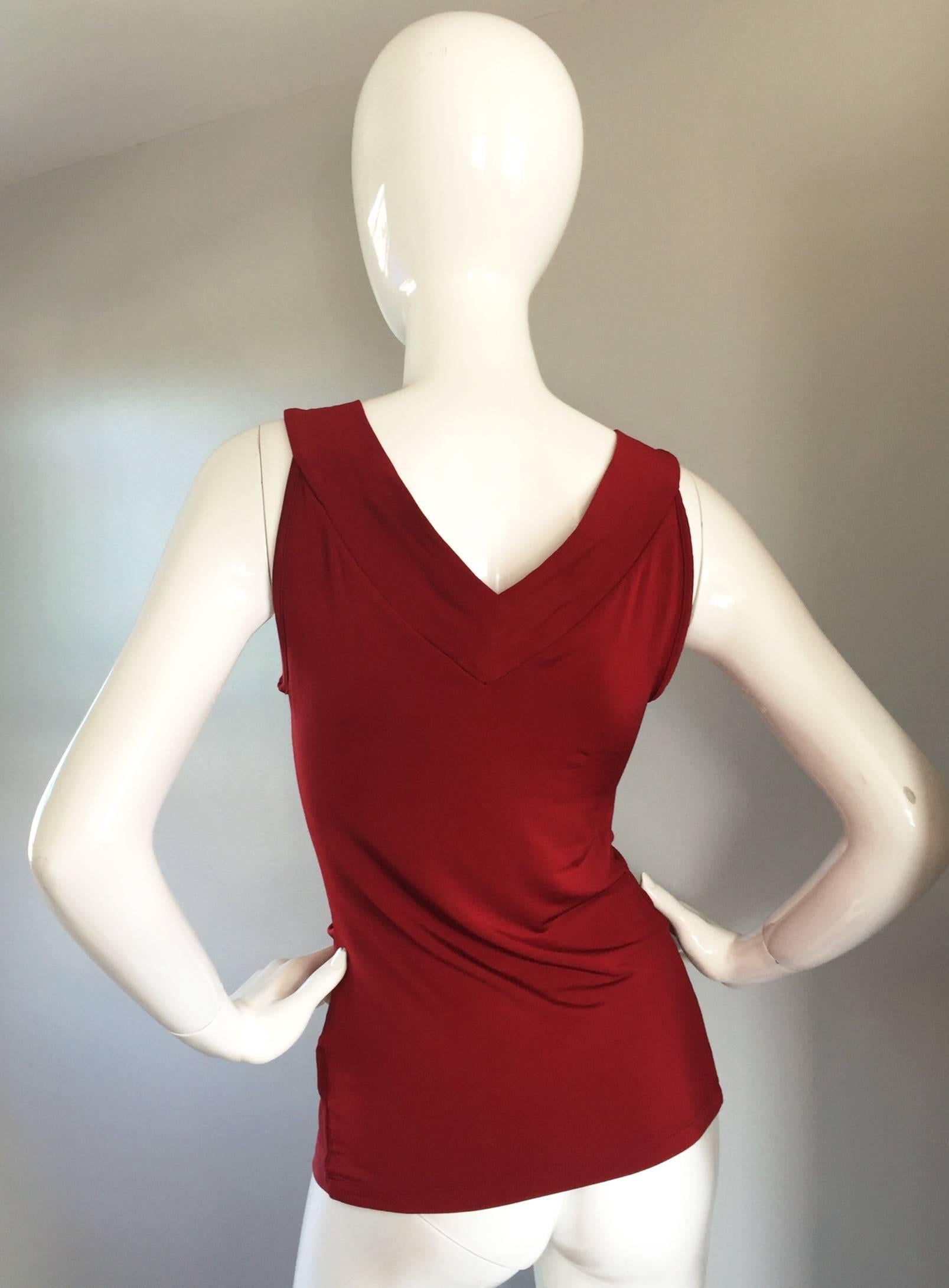 Women's Beautiful John Galliano Crimson Red Silk Jersey Ruched Grecian Blouse / Top