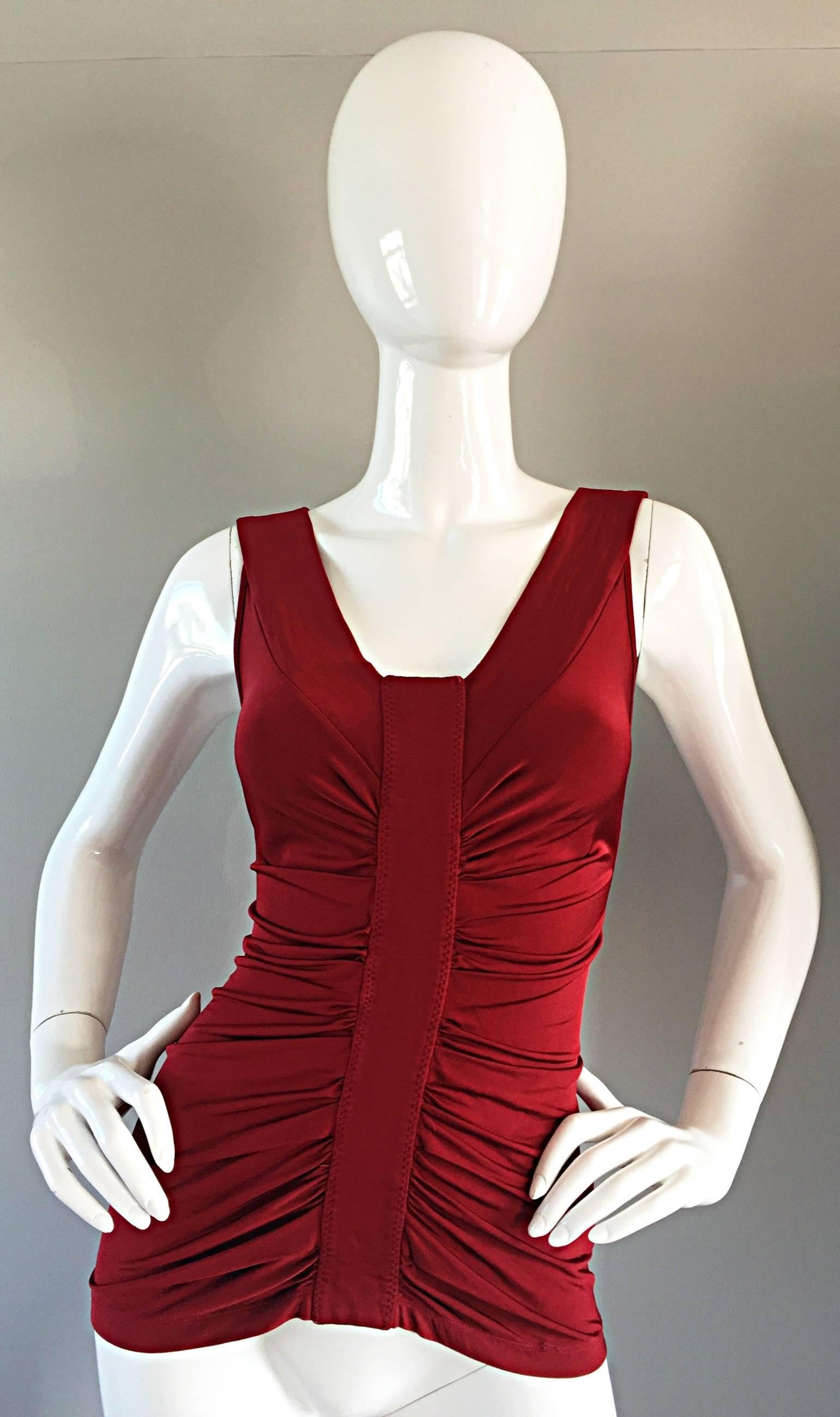 Beautiful John Galliano Crimson Red Silk Jersey Ruched Grecian Blouse / Top 2