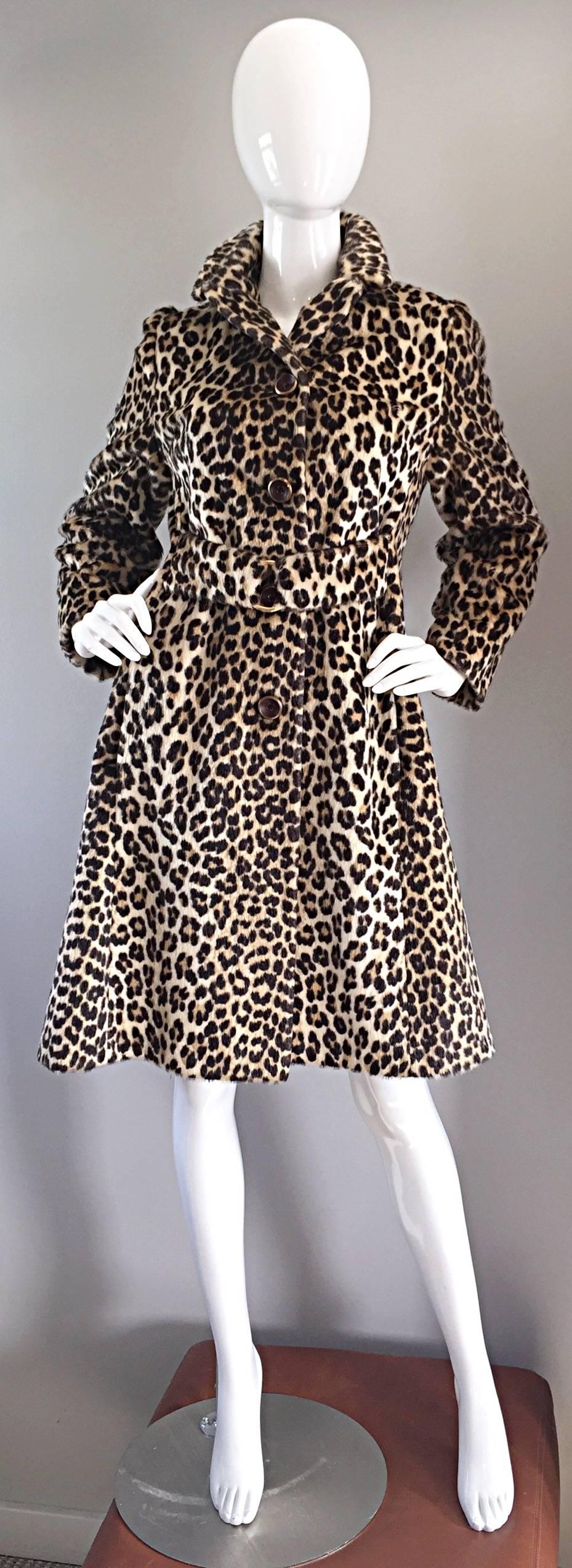 Women's Rare 1960s Jean Patou by Karl Lagerfeld Faux Fur Leopard Vintage Swing Jacket