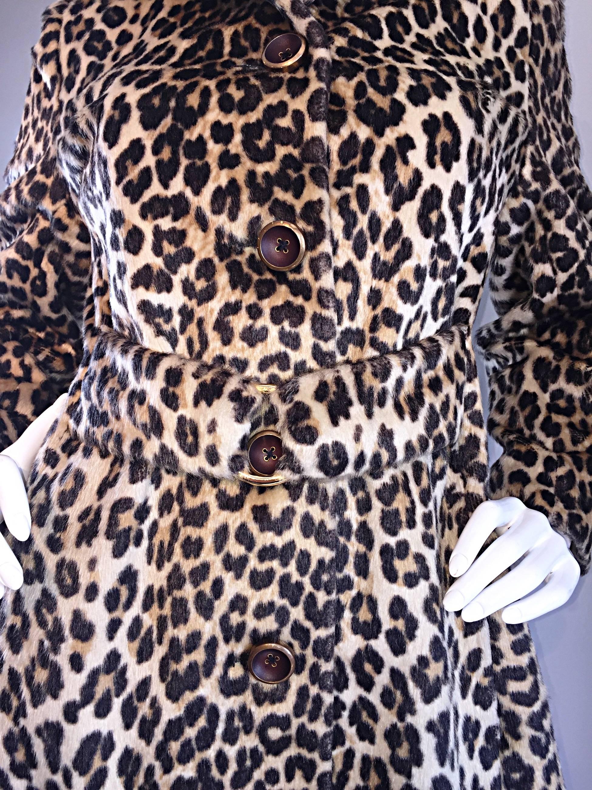 Rare 1960s Jean Patou by Karl Lagerfeld Faux Fur Leopard Vintage Swing Jacket 3