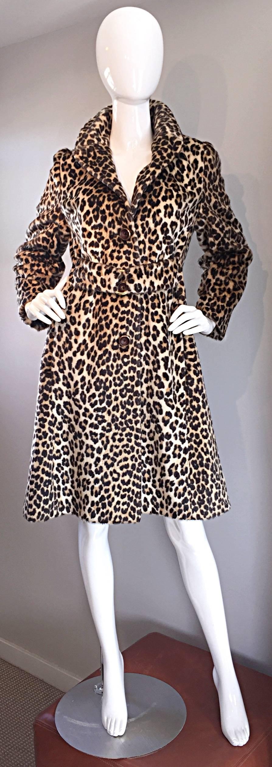 Rare 1960s Jean Patou by Karl Lagerfeld Faux Fur Leopard Vintage Swing Jacket In Excellent Condition In San Diego, CA